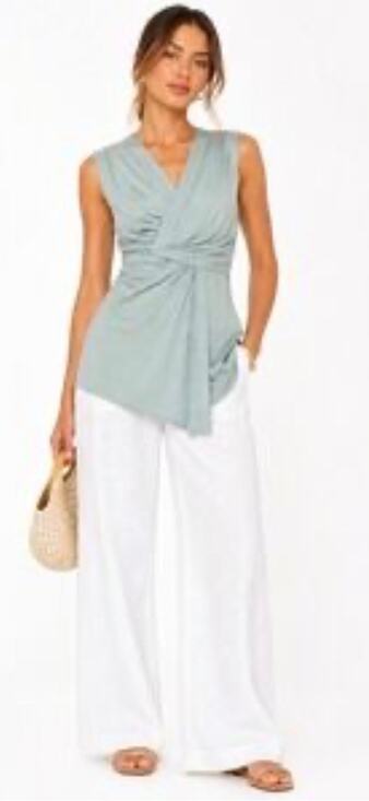 Peruvian Connection Tops - Peruvian Connection Tunic Top Blouse Knit Faux Wrap Sleeveless Cotton S Green